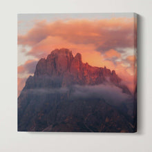 Laden Sie das Bild in den Galerie-Viewer, Sunset Dolomites Square Wall Decor Framed Canvas Eco Leather Print