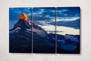 Cervino Mountain Sunnegga Zermatt Switzerland Canvas Wall Art Eco Leather Print 3 Panels