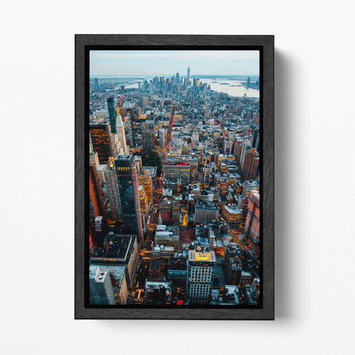 Manhattan Manhattan Midtown and Downtown Aerial View Canvas Eco Leather Print Black Frame