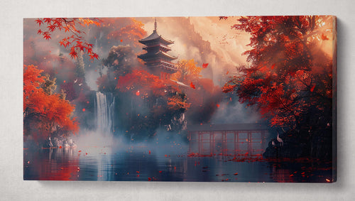 Serenity in the Crimson Mist A Samurai Autumn Reverie Anime Wall Art Home Decor Framed Canvas Print