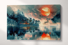 Laden Sie das Bild in den Galerie-Viewer, Serenity in the Glow of a Crimson Moon Anime Canvas Wall Art Eco Leather Print