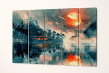 Carica l&#39;immagine nel visualizzatore di Gallery, Serenity in the Glow of a Crimson Moon Anime Canvas Wall Art Eco Leather Print 5 Panels