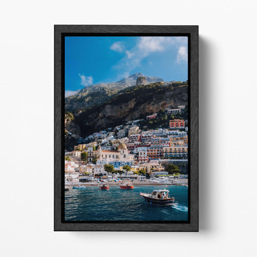 Amalfi Coast Canvas Black Frame Wall Art Home Decor Eco Leather Print