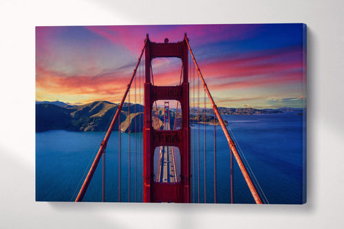 Golden Gate Dramatic Sunset Canvas Wall Art Eco Leather Print Ready to Hang