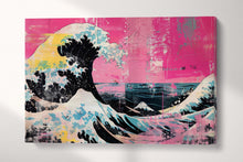 Laden Sie das Bild in den Galerie-Viewer, The Great Wave off Kanagawa Punk Edition in Pink Canvas Eco Leather Print Reproduction