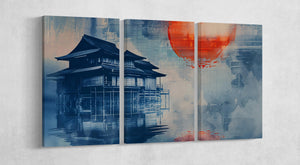 Echoes of the Rising Sun A Tranquil Reflection Anime Wall Art Home Decor Framed Canvas Print 3 Panels