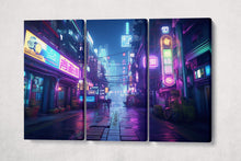 Load image into Gallery viewer, Urban Neon: A Cyberpunk Metropolis Canvas Wall Art Eco Leather Print, Made in Italy!