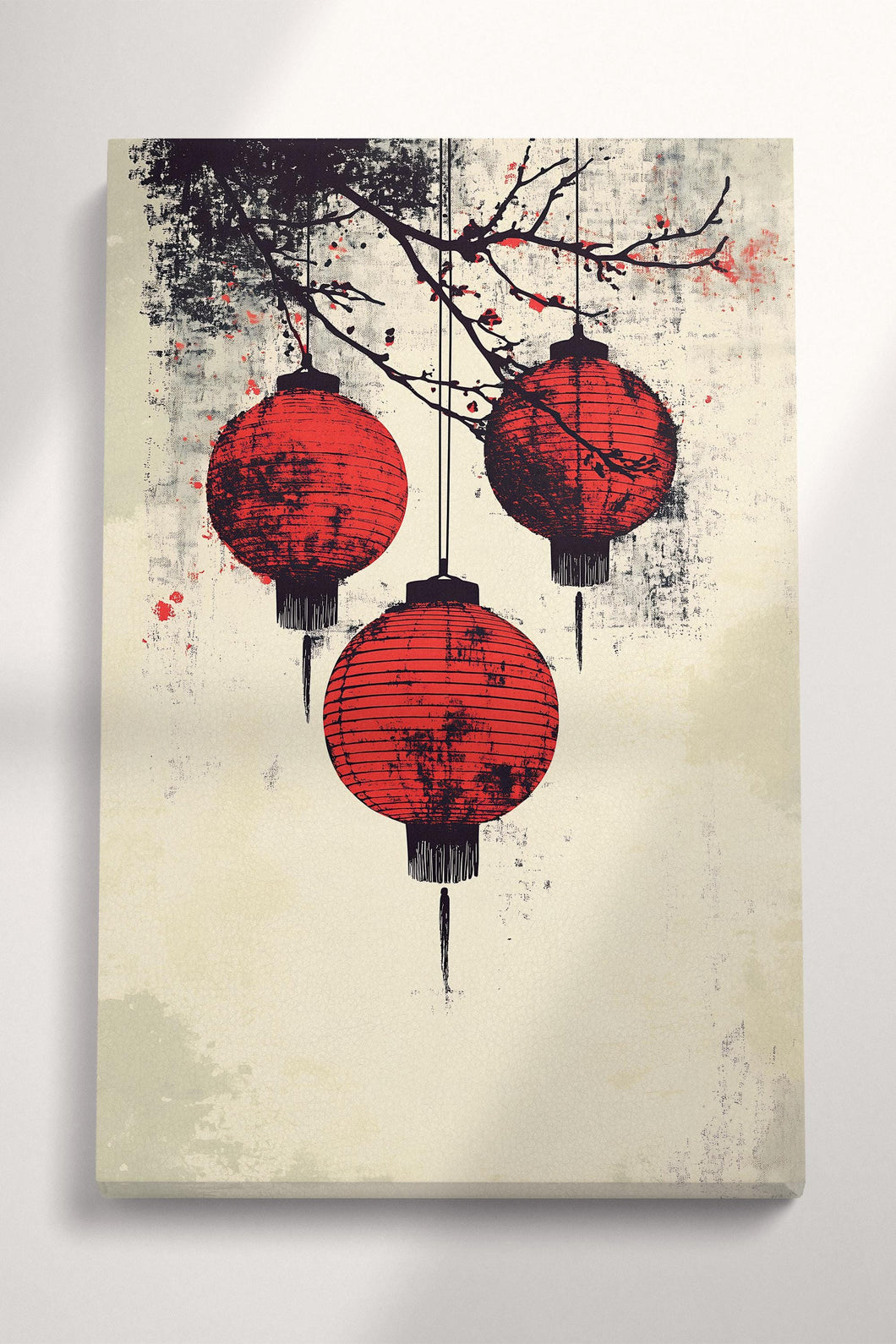 Lanterns of Tradition: A Modern Asian-Inspired Eco Leather Canvas Wall Art Print