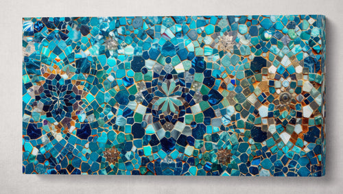 Oceanic Dream: A Close-Up of Blue Mosaic Tile Wall Art Home Decor Framed Canvas Eco Leather Print