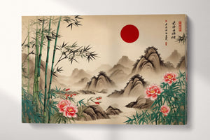 Bamboo Peaks - Chinese Art Inspired Wall Decor Eco Leather Print Single Panel