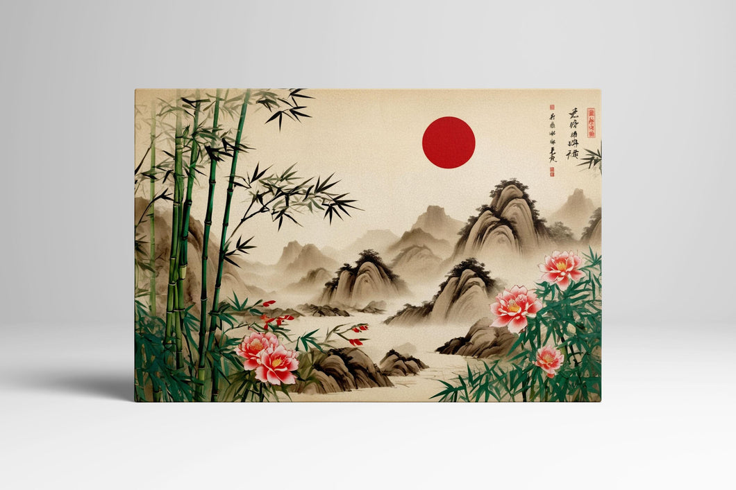 Bamboo Peaks - Chinese Art Inspired Wall Decor Eco Leather Print