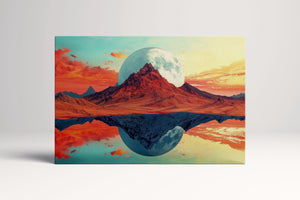 Cosmic Reflections of the Fiery Mountain - Surreal Digital Art Eco Leather Canvas Print