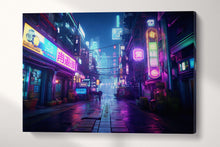 Load image into Gallery viewer, Urban Neon: A Cyberpunk Metropolis Canvas Wall Art Eco Leather Print 3 Pieces