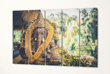 Laden Sie das Bild in den Galerie-Viewer, Golden Blessings of Ganesha: A Sacred Journey in Art Wall Decor Eco Leather Print 5 Panels