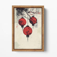 Laden Sie das Bild in den Galerie-Viewer, Lanterns of Tradition: A Modern Asian-Inspired Eco Leather Canvas Wall Art Print Wood Frame