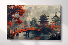 Load image into Gallery viewer, Autumn Reverie at the Red Pagoda: An Enchanting Bridge Over Still Waters Canvas Home Art Wall Decor Eco Leather Print Single Panel