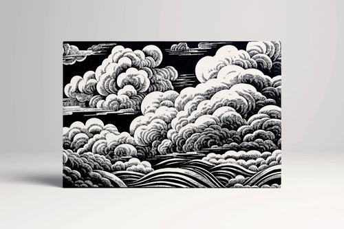 Hand-Sketched Black and White Clouds Japanese Style Eco Leather Wall Art Canvas Print