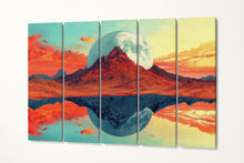 Carica l&#39;immagine nel visualizzatore di Gallery, Cosmic Reflections of the Fiery Mountain - Surreal Digital Art Eco Leather Canvas Print 5 Panels