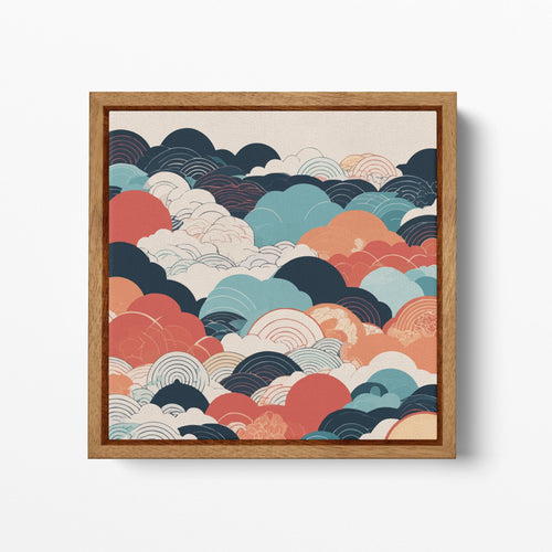 Colorful Waves Japanese Cloud Patterns Wall Art Canvas Eco Leather Print Natural Wood Frame