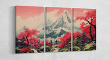 Load image into Gallery viewer, Majestic Pink Landscape: Mountain and Cherry Blossom Forest 3 Panels