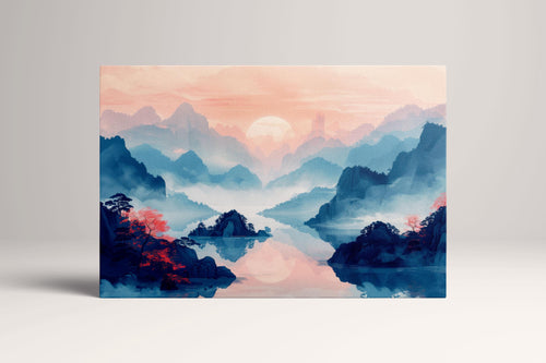 Misty Sunrise Mountain Pastel Tones Wall Decor Eco Leather Print