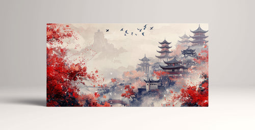 Whispers of Autumn in the Hidden Pagodas Wall Art Home Decor Framed Canvas Eco Leather Print