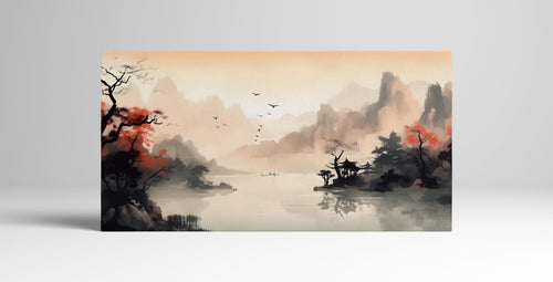 Silent Dawn over Misty Waters Wall Art Home Decor Framed Canvas Eco Leather Print