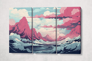 Abstract Cloudscape Pastel Mountain Japan Art Scene Eco Leather Wall Art Canvas Print 3 Panels