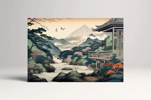 Majestic Japanese Nature in Ukiyo-e Style Japanese Nature Eco Leather Wall Art Canvas Print