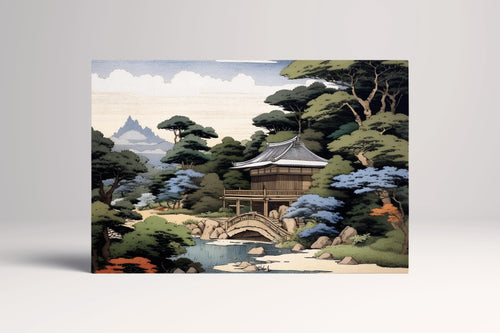 Japanese Zen Garden & Temple Ukiyo-e Inspired Wall Art Eco Leather Home Decor Canvas Print