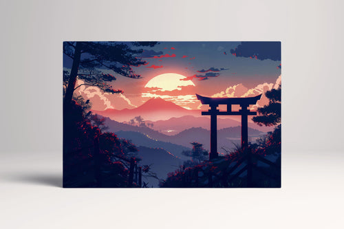 Japanese Sunset Over Torii Gate: Majestic Landscape Canvas Art Canvas Home Art Wall Decor Eco Leather Print