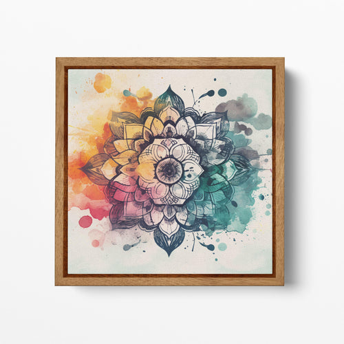 Mandala Bloom Watercolor Wall Art Canvas Eco Leather Print Wood Frame