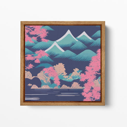 Moonlit Sakura Peaks of Japan Wall Art Canvas Eco Leather Print Wood Frame