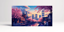 Load image into Gallery viewer, Cherry Blossom Cityscape Japanese Anime Canvas Wall Art Print on Eco Leather Framed Canvas Print