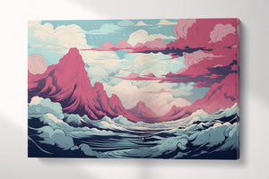 Abstract Cloudscape Pastel Mountain Japan Art Scene Eco Leather Wall Art Canvas Print Single Panel