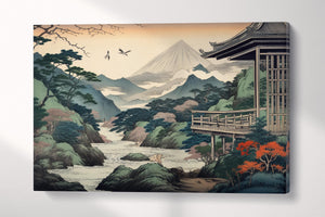 Majestic Japanese Nature in Ukiyo-e Style Japanese Nature Eco Leather Wall Art Canvas Print Single Panel