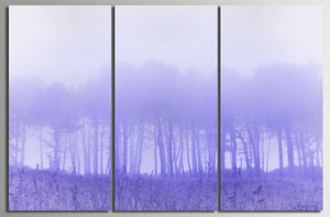 Nature Purple Trees in The Fog Canvas Wall Art Home Decor Eco Vegan Leather Print 3 Panels