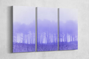 Purple Trees in The Fog Canvas Wall Art Home Decor Eco Vegan Leather Print 3 Panels