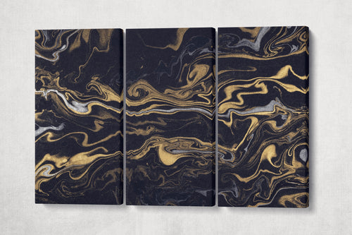 Modern Wall Art Silver and Gold on Black Background Marble Pattern Leather Print | Abstract Wall Art | Abstract Canvas | Home Decor Print