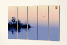 Laden Sie das Bild in den Galerie-Viewer, Abstract Bird Japanese Style Artwork eco vegan leather Print Canvas Print 5 Pieces Ready to Hang