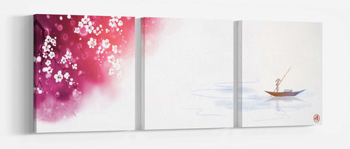 Japanese lake sakura cherry blossom artwork home decor canvas print