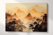 Laden Sie das Bild in den Galerie-Viewer, Oriental Sepia Mountains Artwork Wall Art Framed Canvas Print