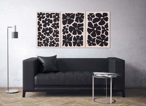 Flower Minimal Modern Wall Art Canvas Eco Leather Print, Made in Italy!