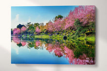 Charger l&#39;image dans la galerie, Japan Cherry Tree Blossom Lake Reflection Wall Art Canvas Eco Leather Print