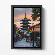 Load image into Gallery viewer, Kyoto Pagoda at dusk wall art canvas eco leather print black frame