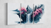 Laden Sie das Bild in den Galerie-Viewer, Japan Cherry Blossom Waterfall Ink Artwork 3 panels print